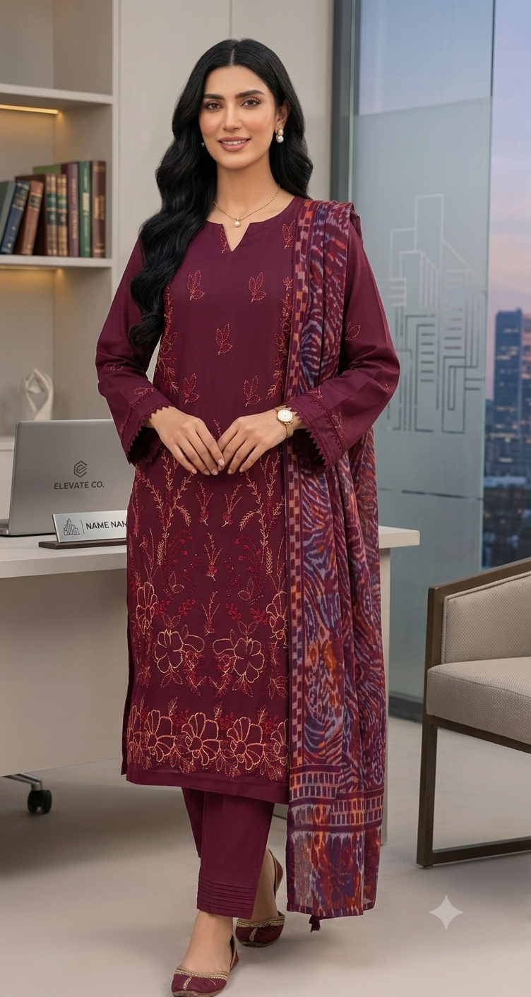 Doria Dhanak 3Piece Embroided dress