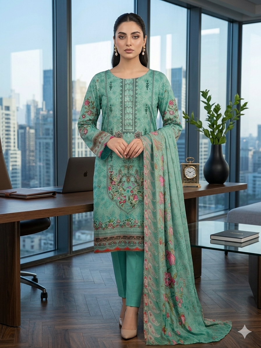 Lawn3 piece Embroided dress