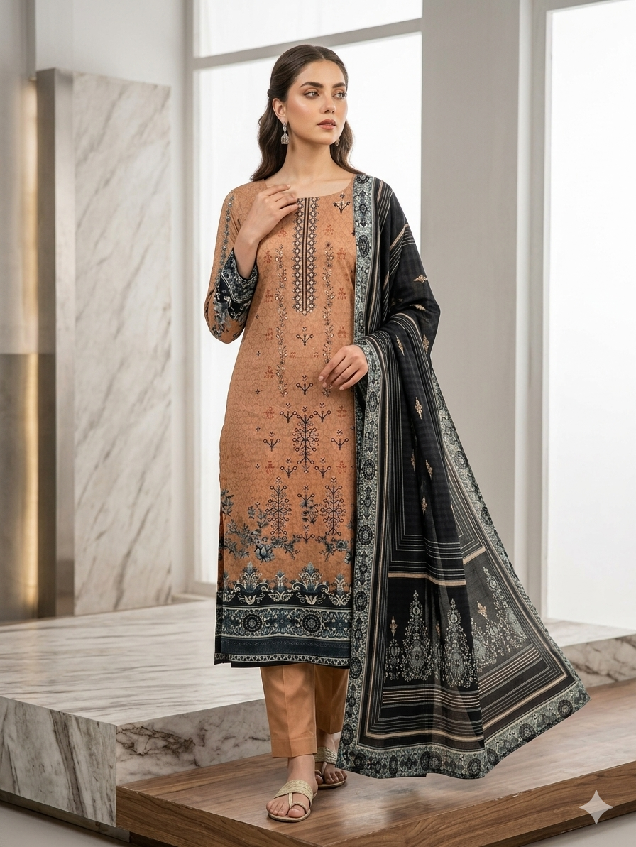 Lawn 3Piece Embroided Dress