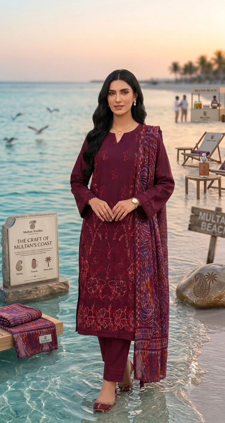 Doria Dhanak 3Piece Embroided dress - Image 4