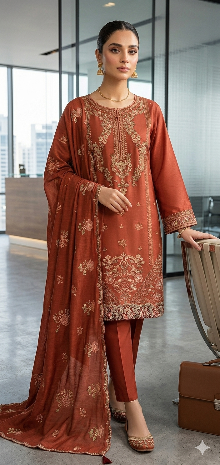 Dhanak 3 Piece Embroided dress - Image 3