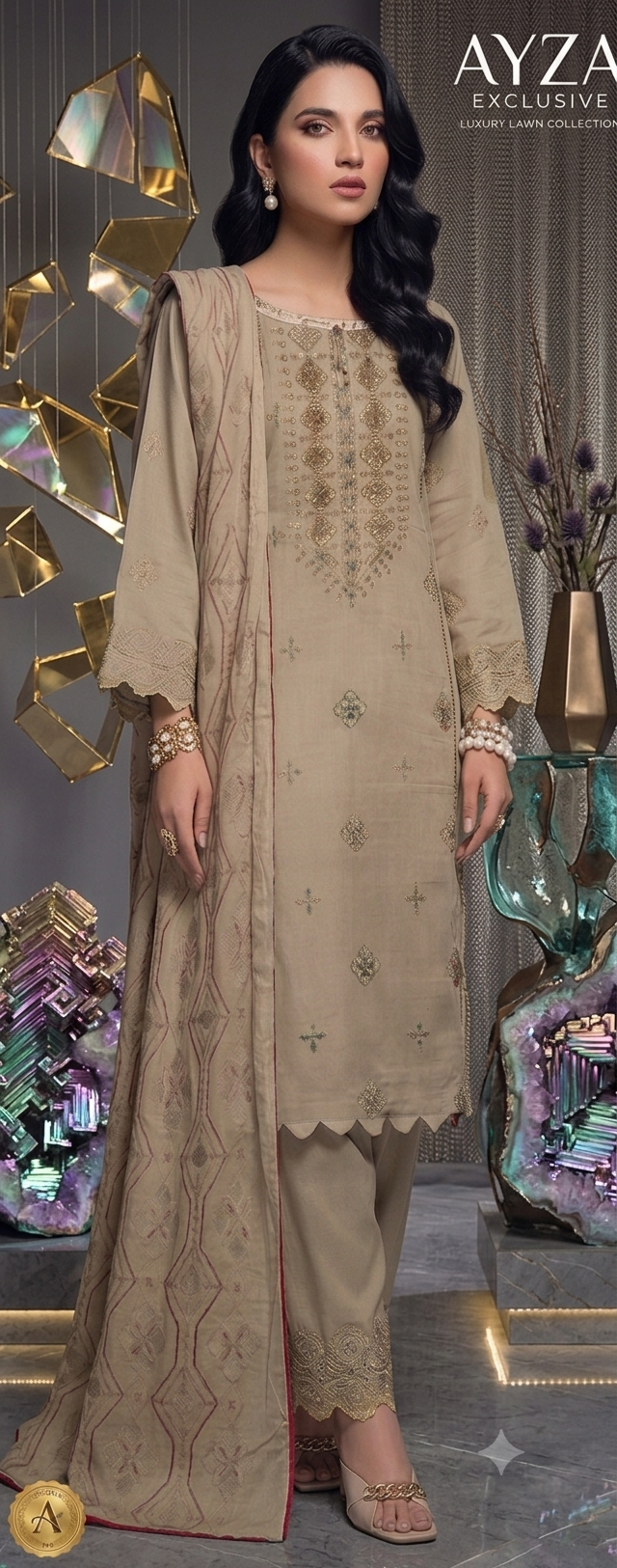 Dhannak3 piece Embroided dress