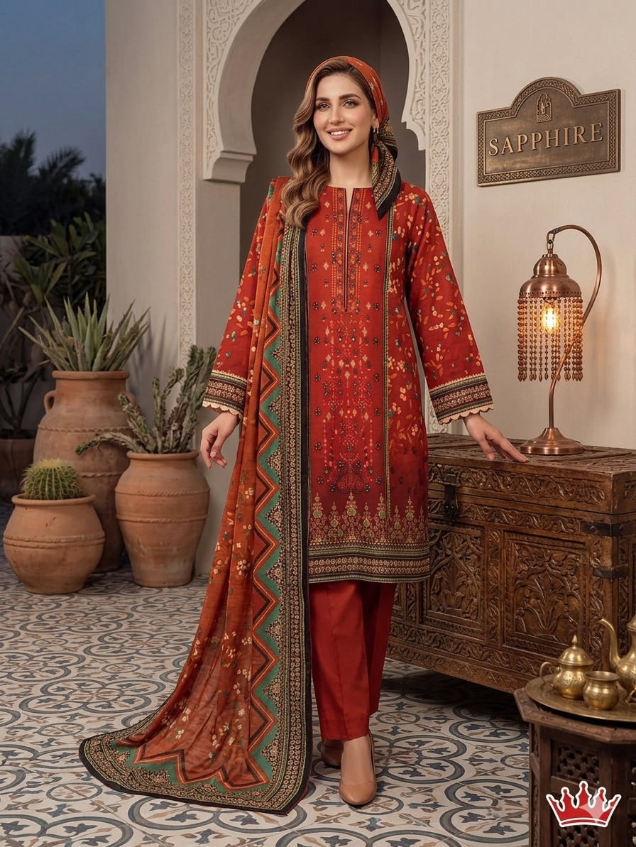 Lawn 3 Piece Embroided Dress