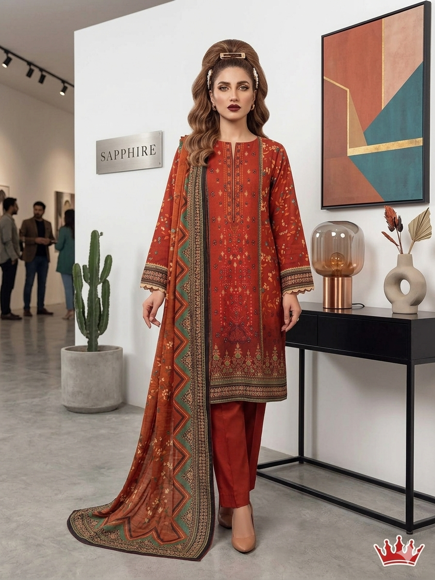 Lawn 3 Piece Embroided Dress - Image 2