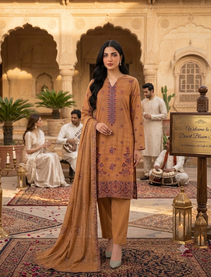 Hania Hafza Dhannak 3 piece Embroided dress - Image 4