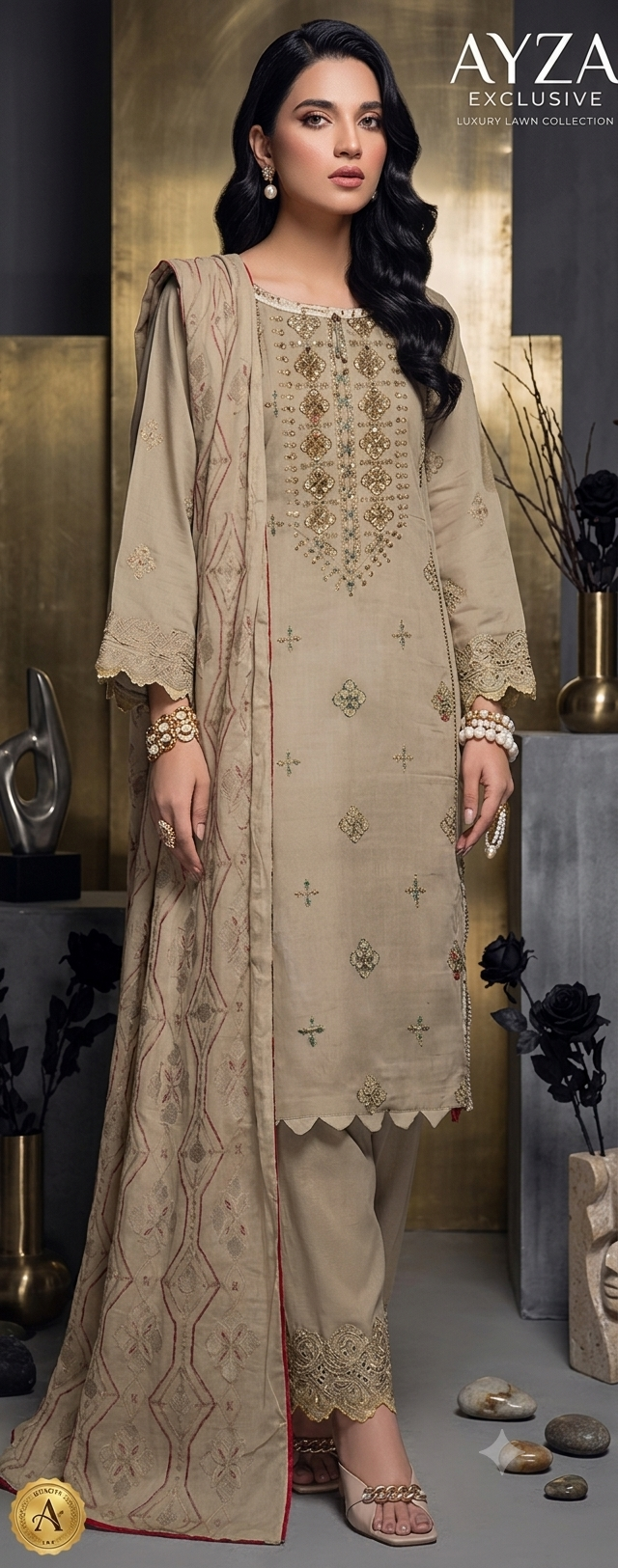 Dhannak3 piece Embroided dress - Image 4