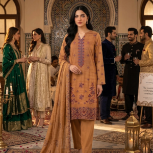 Hania Hafza Dhannak 3 piece Embroided dress