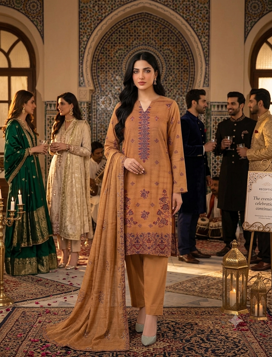 Hania Hafza Dhannak 3 piece Embroided dress