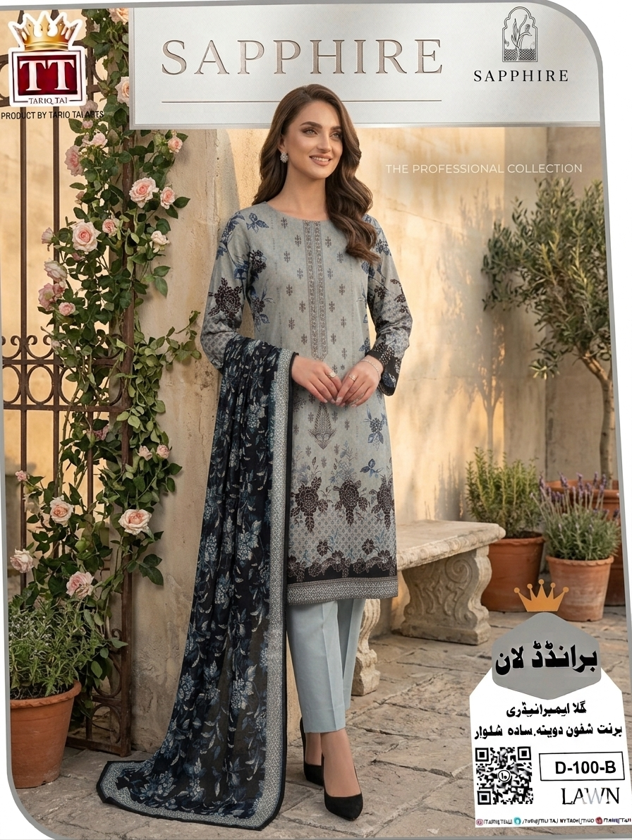LAWN 3 Piece Embroided dress - Image 4