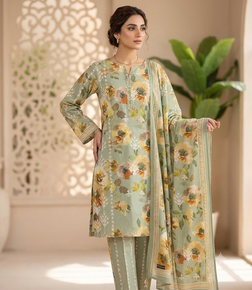 LAWN2Piece Embroided dress - Image 3